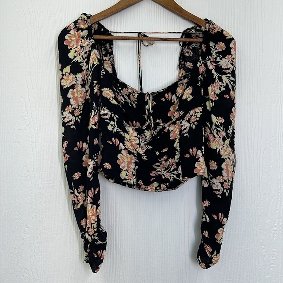 Free People - Hilary Floral Print Keyhole Long Sleeve Tie Back Blouse Top XSmall - Picture 8 of 12